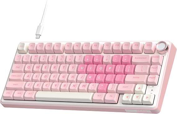 RK ROYAL KLUDGE R75 Mechanical Keyboard Wired with Volume Knob, 75% Keyboard Gasket Mounted, Hot Swappable, Creamy Sound, MDA Profile US Layout, PBT Keycaps, Pink
