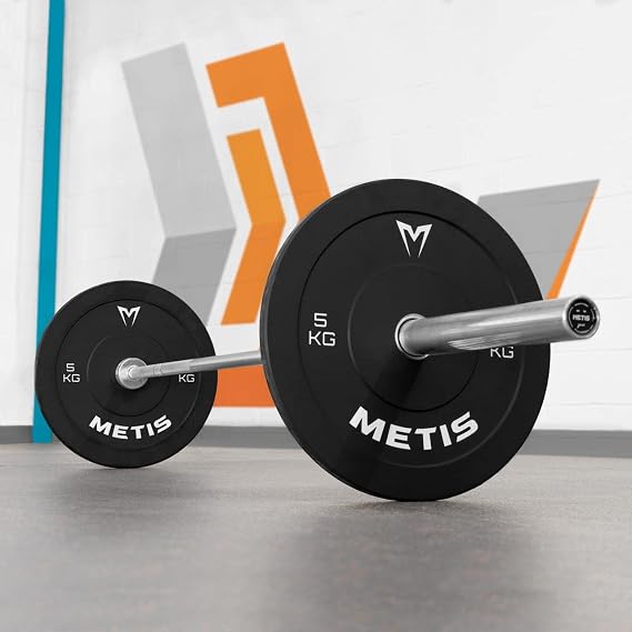 METIS Olympic Bumper Plates Pair 5-25 kg | Virgin Rubber Olympic Weight Plates Compatible with 2″ Bar | 45 cm Diameter | Black Finish