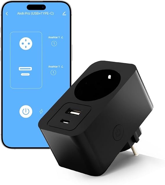 Şımart Akıllı Wi-fi Priz Usb Type-c Akım Korumalı Uzaktan Kontrol