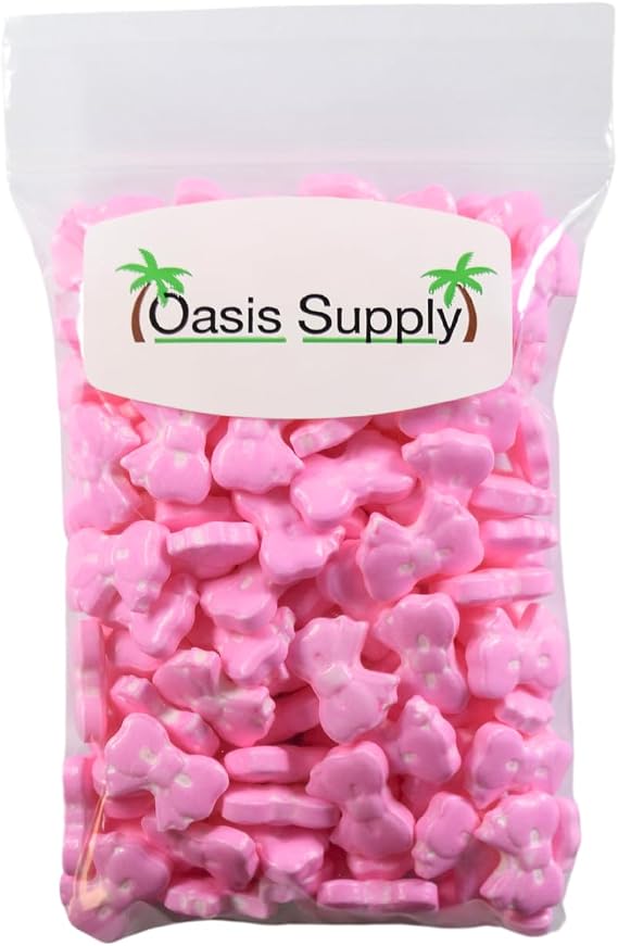 Oasis Supply, Classic Mouse Theme Sprinkles, Quins, Toppers, for Mini Cakes, Cupcakes, Cookies, Ice Creaam, 4 oz, Old-School Style - Pink Bows