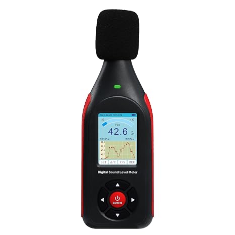 Decibel Meter, Digital Sound Level Meter with Data Logging, 3-Color Alarm, A/C Weighted, HD Screen, 30-130dB Range, Rechargeable SPL Meter for Home, Classroom, Office, Factory