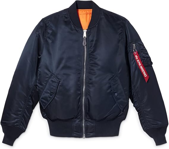 Alpha Industries MA-1 Bomber Flight Jacket - Fighter Pilot Flight Jacket - Replica Blue, S