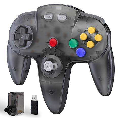 KIWITATA Wireless N64 Controller for Switch Games, 2.4GHZ N64 Wireless Remote Joystick Game Controller Compatible with N64 Console, Switch 1/2, Windows PC & Mac Clear Gray