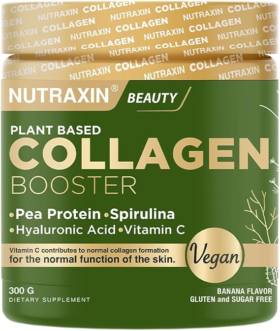 Nutraxin Plant Based Collagen Booster | Vegan Kolajen Toz Takviye | C Vitamini, Hyaluronik Asit, Çinko, Spirulina | 300 g