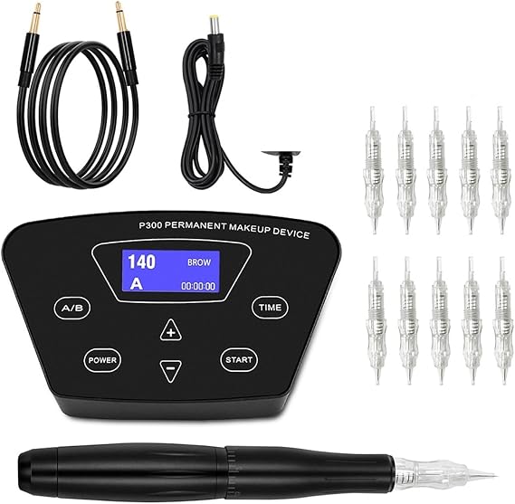 Tattoo Kits Permanent Makeup Machine Rotary Pen Machine Kit Microblading Makeup Cartridge Needles Tattoo Power Device For Beginner(Color:Whole Kit 002Black)