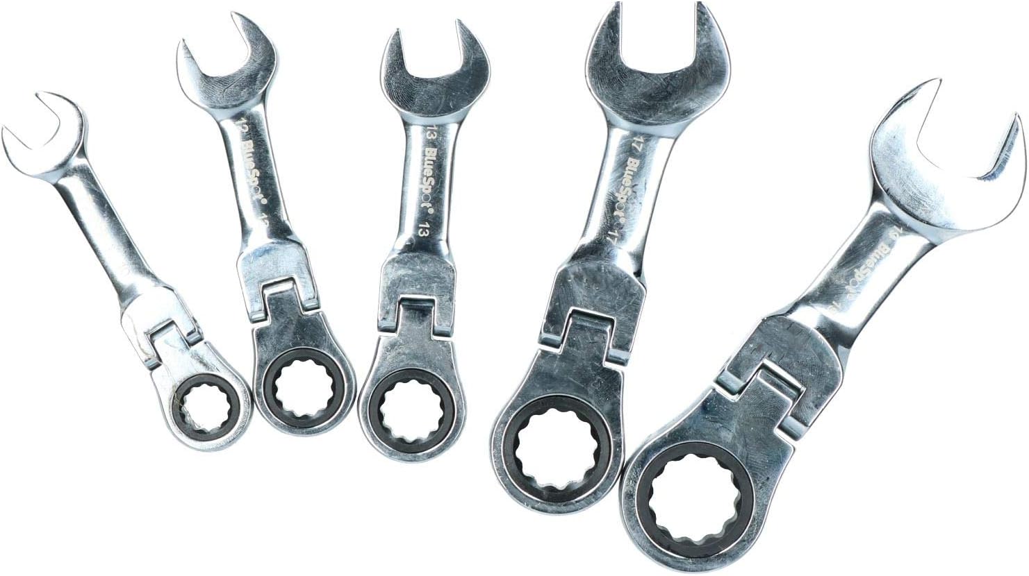 5pc Metric Stubby Flexible Ratchet Combination Spanner Set 10mm - 19mm
