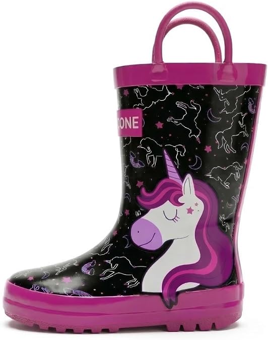 LONECONE Rain Boots with Easy-On Handles in Fun Patterns for Boys and Girls