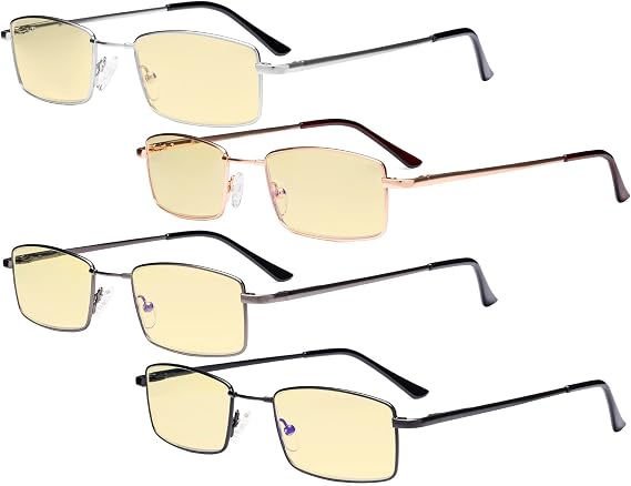 Eyekepper 4 Pack Reading Glasses Blue Light Blocking Memory Titanium Bridge Computer Readers