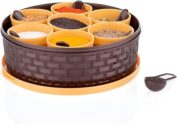 Multipurpose Plastic Masala Box for Kitchen Royal, Spice Boxes for Kitchen, Rangoli/Spice/Masala Dabba Container 7 Compartments with 7 Spoons (Round)