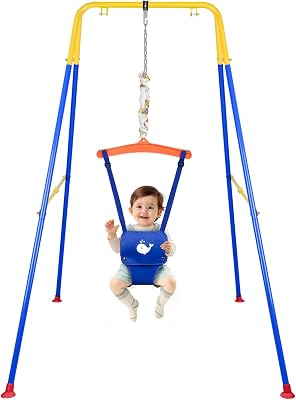 Baby Jumper with Stand, Baby Jumpers and Bouncers for Indoor & Outdoor Play, Swing Set with Stand for 6-24 Months Infant & Toddler Leaning to Walk, Easy to Assemble & Store Blue