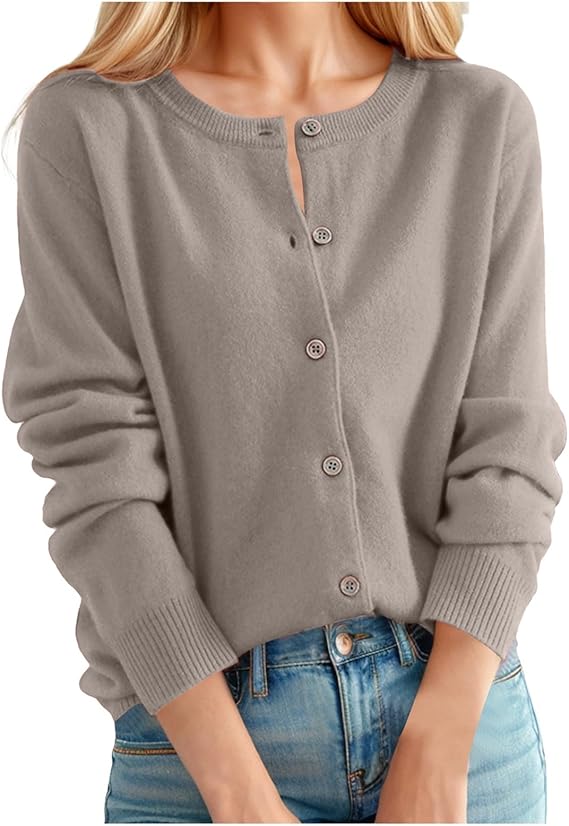 Women's Lightweight Cashmere Cardigan Long Sleeves Button Down Kintted Sweater Cropped Winter Coat