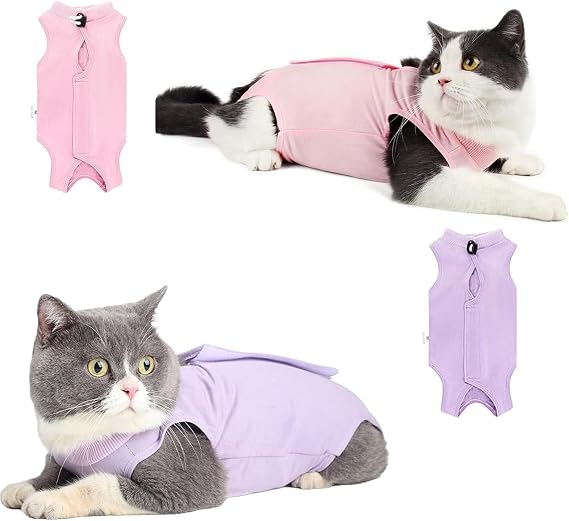2PCS Cat Recovery Suit for Abdominal Wounds or Skin Diseases, Cat Onesie for Cats After Surgery Female Kitten Recovery Suit, Breathable E-Collar Alternative for Cats After Spay Anti