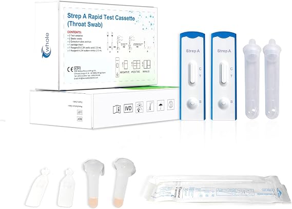 Strep A Antigen Home Self-Test Kit Rapid One-Step Test Strep A –Throat Swab Cassette for Detection of Group A Streptococcal Antigen – (2 Pack)