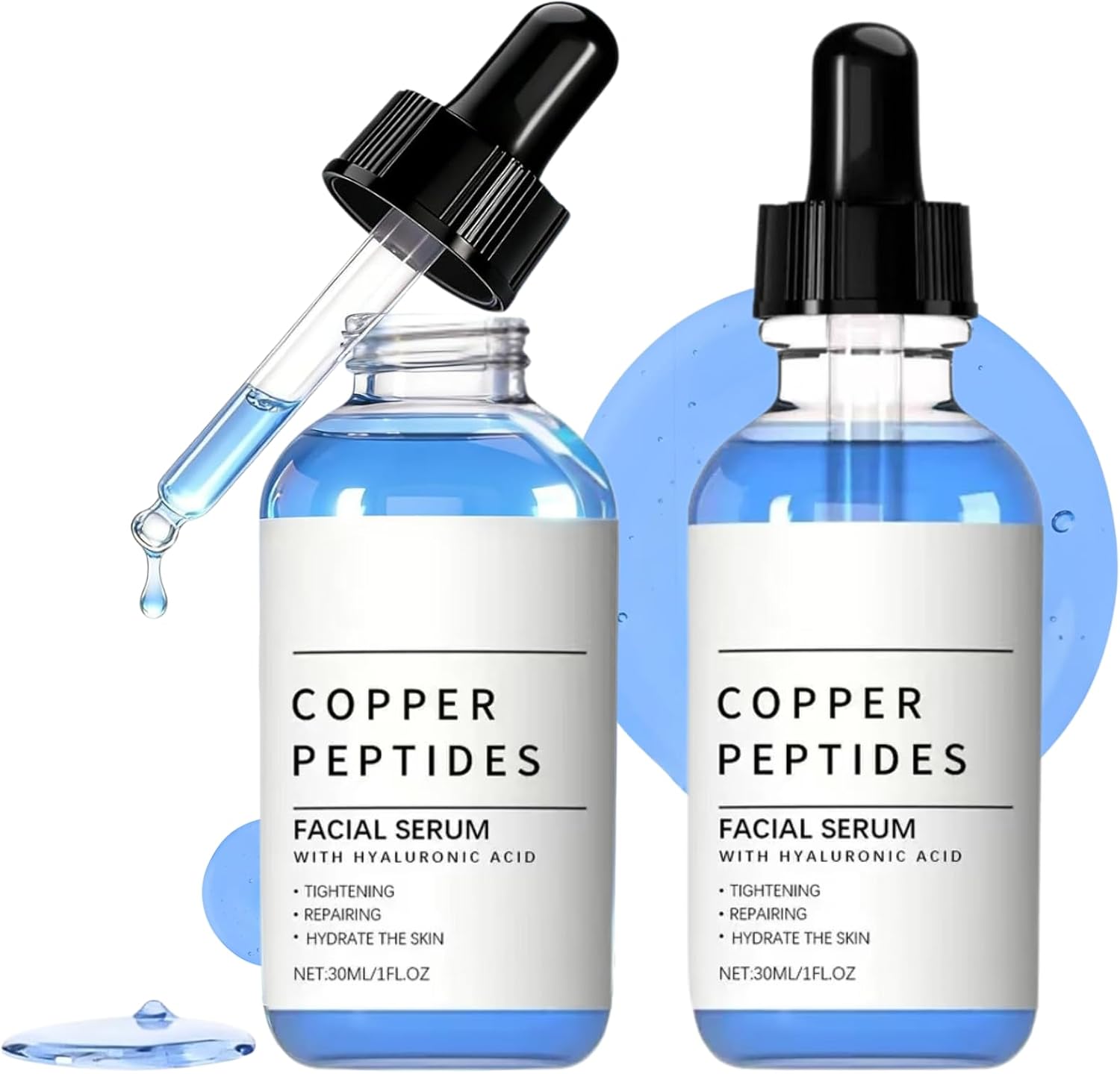 2PCS GHK-CU Copper Peptides Serum for Face Anti Aging Collagen Booster,GHK CU Peptide Hyaluronic Acid Serum,Anti Wrinkle Facial Serum for Fine Lines & Skin Elasticity,Tightening Skin & Hydrating,30ml