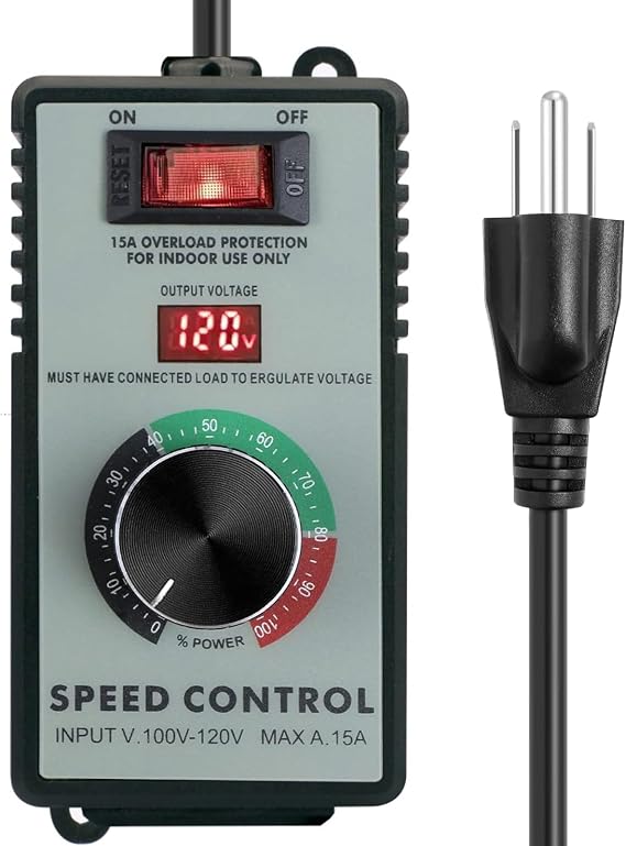 AC Motor Speed Controller 120V 15A Variable Speed Controller & Fan Speed Controller, Electronic Voltage Regulator for Resistive Loads Only with Overload Protection, LED Display for Precise Control