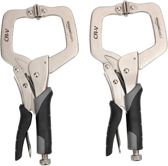 Amazon Basics Adjustable Metal Face Clamps for Woodworking, Welding, or Repairs, 3-inch Jaw Reach, 2-Pack, Black/Silver