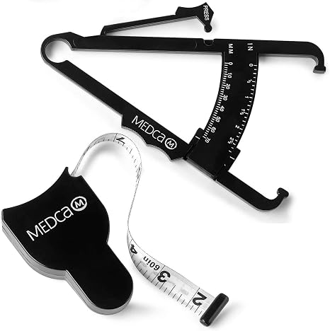 Body Fat Caliper and Tape Measure for Body - Skin Fold Caliper Body Fat Pliers and BMI Meter by MEDca