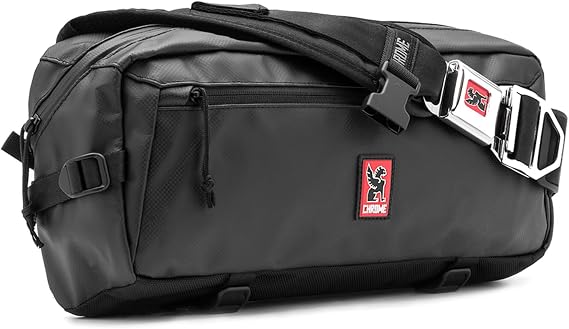 Chrome Industries Kadet Sling Messenger Bag - Low Profile Crossbody Pack Our Signature Belt Buckle Closure, Black Tarp Chrome, 9 Liter