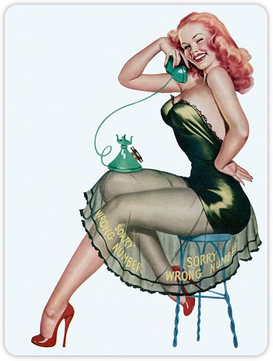 Pinup pin up pin-up sexy retro Sorry wrong number sticker decal 4" x 5"