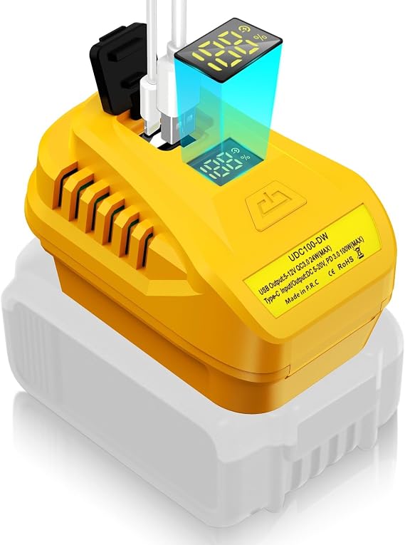 PD100W USB Battery Adapter for Dewalt 20V/60V, with USB Port &Type-C Port for Electronic Device(Tool Only)