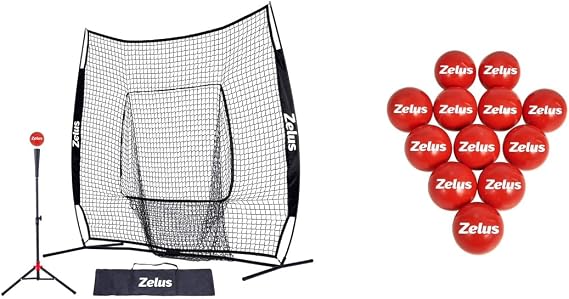 ZELUS 7x7ft Baseball Softball Practice Net with Training Balls 2.8-Inch 1 lb Weight Ball (Set of 12)