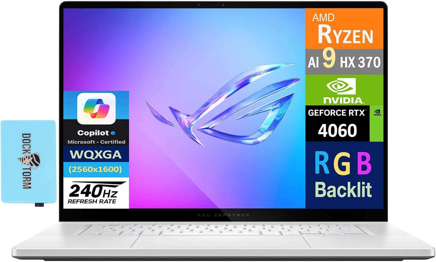 ASUS ROG Zephyrus G16 Gaming Laptop 16.0 240Hz AMOLED WQXGA Display AMD Ryzen AI 9 HX 370, GeForce RTX 4060 8GB, 16GB LPDDR5X, 2x512GB PCIe SSD 1TB, RGB KB, Win 11 Home wDKZ USB Port Expander