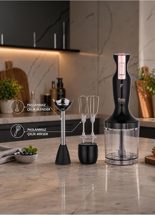 Trinity 900 W Paslanmaz Çelik Blender Seti, Doğrayıcı ve Çırpıcı, Siyah