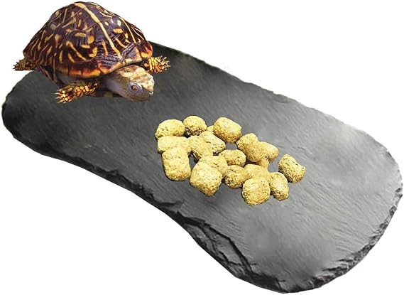 Tfwadmx Reptile Basking Platform,11''x5.5'' Tortoise Rock Plate Feeding Food Bowl Dish Feeding Slate Turtle Bathing Resting Platform for Lizard Gecko Bearded Dragon Chameleon Snake Frog