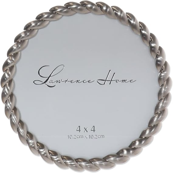 Lawrence Frames Metal Frame, Rope Design, Brushed Nickel, 4x4 Round