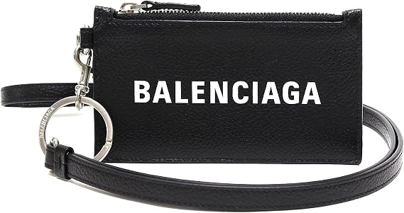 Balenciaga 594548 1IZI3 1090 Coin Case, Card Case, Unisex, with Strap, Leather, Black