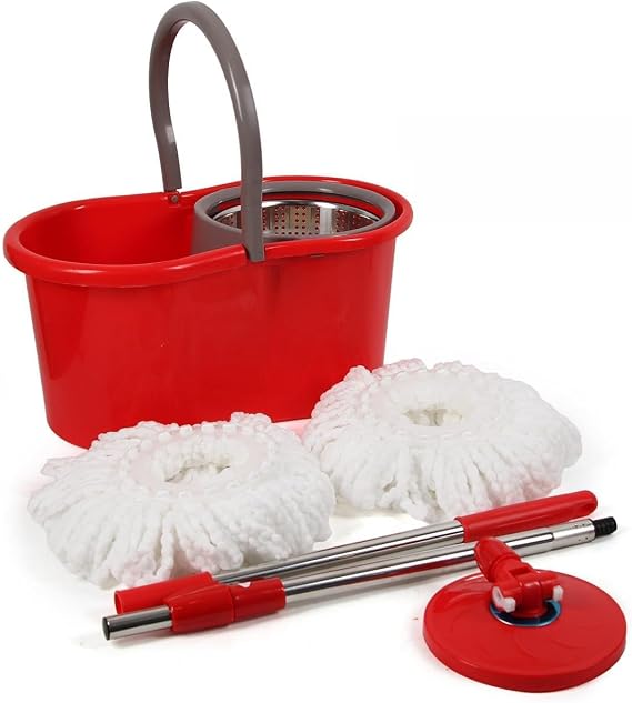 Spin Mop and Bucket with Wringer Set, 360 Spinning Mop and Bucket System with Double Cotton Tip Replacement Heads and Stainless Steel Adjustable Handle for Floor Cleaning (20QT)