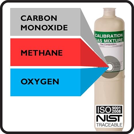 Multi Calibration Gas: 100 PPM Carbon Monoxide, 2.5% vol. (50% LEL) Methane, 19% Oxygen, Balance Nitrogen (103 Liter)