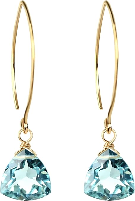 Aquamarine Blue Quartz Trillion 14k Gold Plated Sterling Silver Earrings