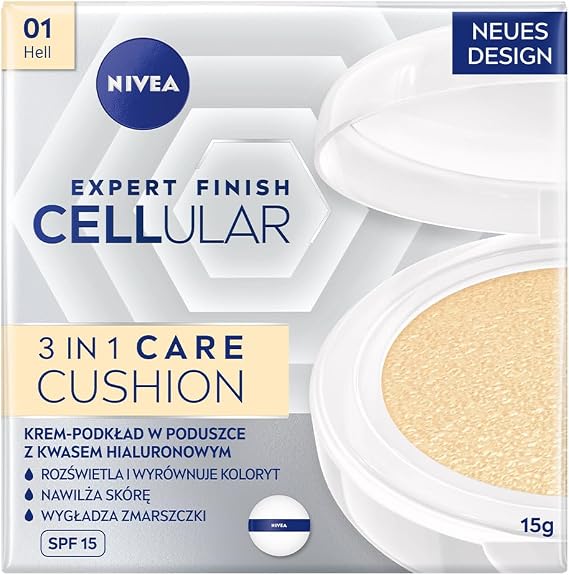 NIVEA Cellular Expert Finish Cushion Renkli Yüz Bakım Kremi 15ml, SPF15 Güneş Koruyucu, Açık Ton, Nemlendirici, Doğal Renk,Hyaluron,Kolajen