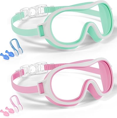 Aegend 2 Pack Swim goggles for Kids 3-15, Anti-Fog Anti-UV Wide Vision Waterproof, No leak Swimming goggles for Boys Girls