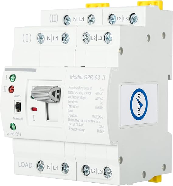 DEWIN Automatic Transfer Switch, G2R 4P 63A DIN Rail ATS Dual Power Automatic Transfer Switch Electrical Selector Switches 220V