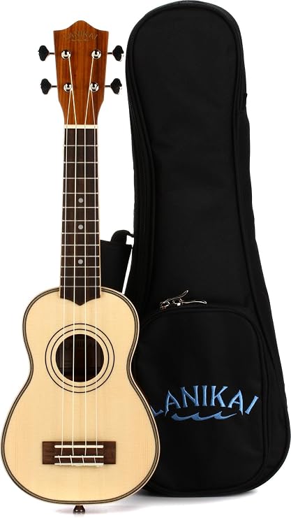 Lanikai SPST-S 4 - String Ukulele, Soprano Spruce Solid Top Ukulele, with Morado Back and Sides