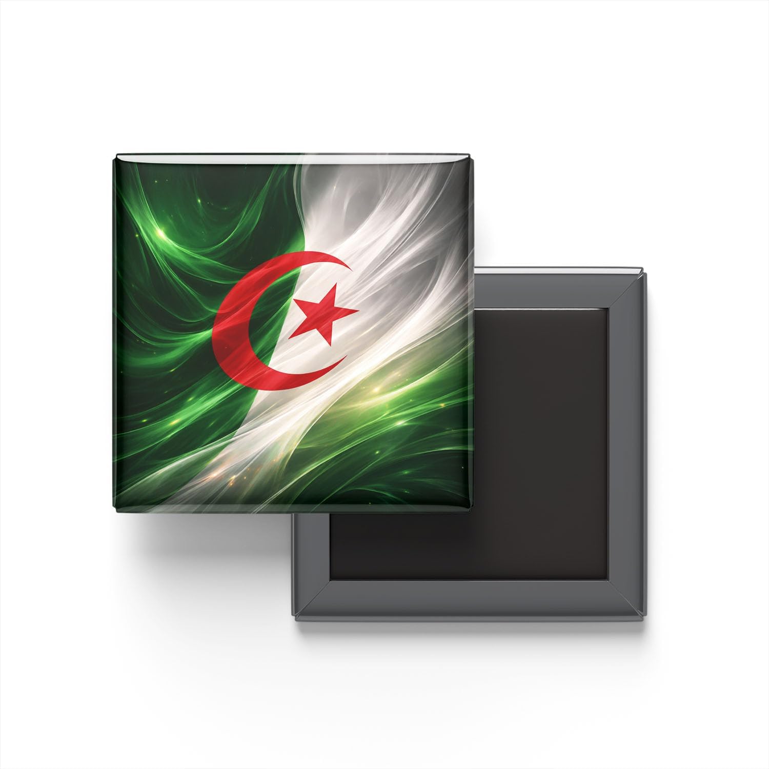 Cezayir - Abstract Efektli Bayrak - Baskılı Kare Buzdolap Magneti
