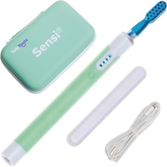 TalkTools Sensi Oral Motor Therapy Essential, Sensory Vibration Tool with Textured Chewy Tip for Oral Stimulation, Kids and Adult Feeding, Speech and Myofunctional Development (Rechargeable)