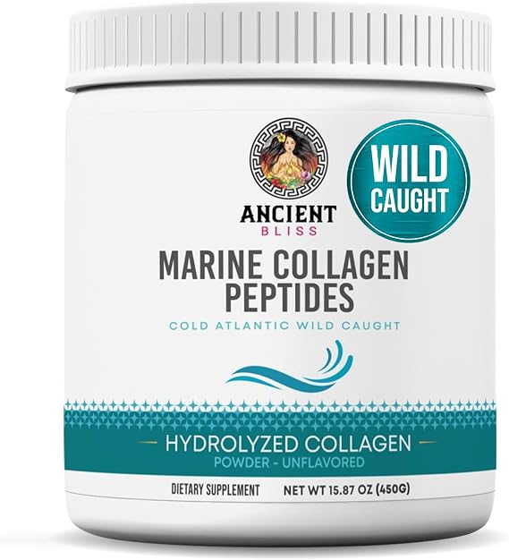 Ancient Bliss Wild-Caught Marine Fish Collagen Peptides Powder, Flavorless Collagen Protein Supplement with Type 1, Non-GMO, Gluten-Free, Amino Acid Supplement for Skin, Hair and Nails, 15.87 Oz