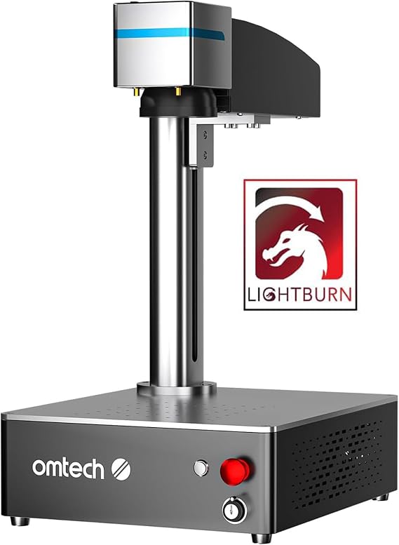 OMTech 50W Fiber Laser Marking Machine with Lightburn 0.01mm Precision | 5.9"x5.9" Area | LightBurn Compatible | Dual Red Dot Locator | 100,000+ Hours Lifespan | for Metal, Aluminum, Steel, Jewelry