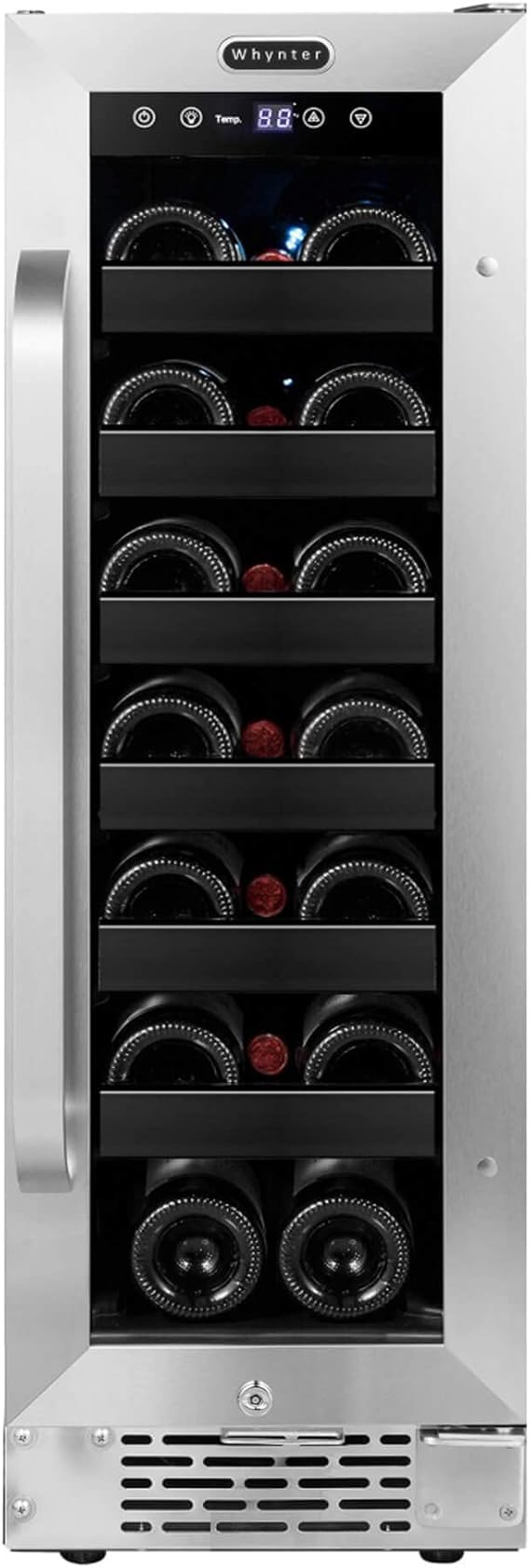 Whynter 12" Built-in Wine Cooler Refrigerator, 20 Bottle, Lock, BWR-208SB