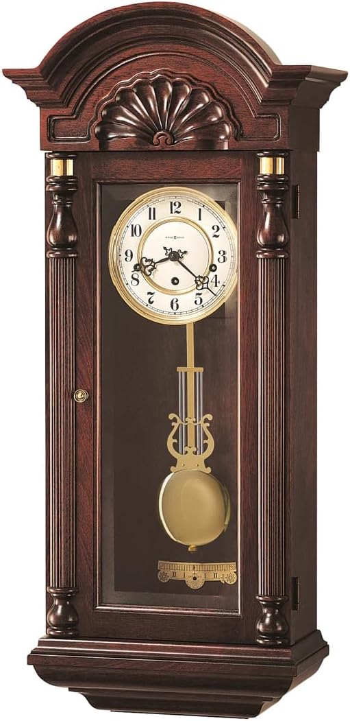 Howard Miller Jennison Wall Clock Key-Wound Mechanical Chiming Clock with Lyre Pendulum, Triple Chime Movement Westminster, St. Michael & Whittington, Beveled Glass Door, Brass Accents