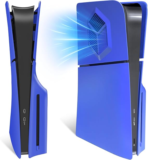 Replacement Side Shell Plate for PS5 Slim, arVin Replacement Cover with Cooling Vents for PS5 Slim Disc Edition, Dustproof Accessory for PS5 Slim Console, ABS Case - Blue