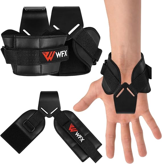WFX Weight Lifting Reverse Hook Strap Lifting Straps Pair with Neoprene Thick Padded Wrist Wrap Support Non-Slip Rubber Coating Grip For Deadlift Weightlifting Chin Pull Up Exercise Gym Workout