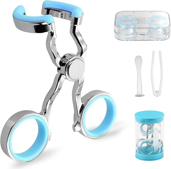 Contact Lens Remover and Applicator Tool Kit, Contact Lens Applicator with Soft Tip, Portable Contact Lens Insertion Tool with Storage Case and Tweezers, Ideal for Beginners and Travel (Blue)