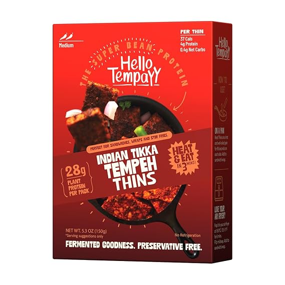 Ready to Cook Tempeh-Indian Tikka- 28g Clean Protein | High Fiber | More Protein & Fiber than Tofu & Cottage Cheese| Fermented | Gut-Friendly | Gluten Free | Dairy Free | Vegan | Non GMO | Cleaner, more Nutritious than Meat Alternatives