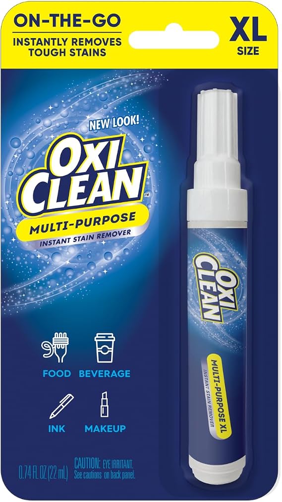 OxiClean On The Go Stain Remover Pen, 0.74 Fl Oz Instant Travel Stain Cleaner for Clothes, Food, Wine, Coffee, Makeup, Portable & Easy Use
