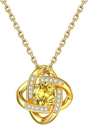Bestyle Gold Love Knot Birthstone Necklaces for Mom Wife Her Valentines Anniversary Mothers Day Birthday Jewelry Gift, Created Gemstone Gold Chain Necklace Birthstone Jewelry