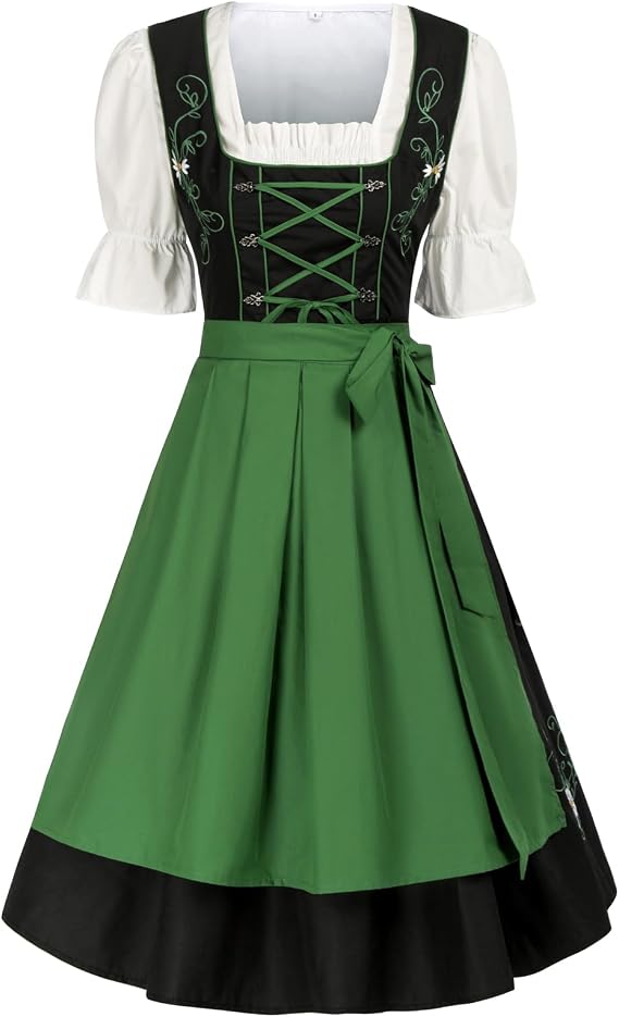 JASAMBAC 3 Piece Dirndl Dresses Women Oktoberfest Outfits Halloween Costume | German Dirndl Dress for October Festival, Cosplay, Carnival, Renaissance Fair, Bavarian Theme Party, Milk Maid,Beer Girl